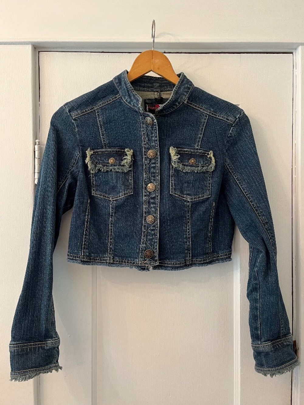 Vintage Denim Jacket, Live A Little size M, Cropped, Snap Closures